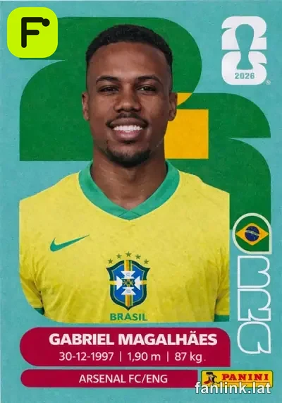Gabriel Magalhães #BRA6 — Lámina Panini FIFA World Cup 2026 (Brazil)